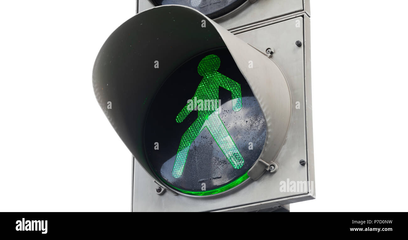 Green pedestrian traffic light isolated on white background Stock Photo ...