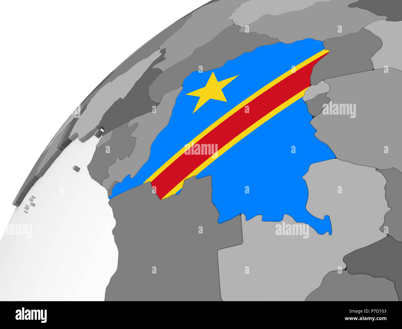 Democratic Republic of Congo on gray political globe with embedded flag ...