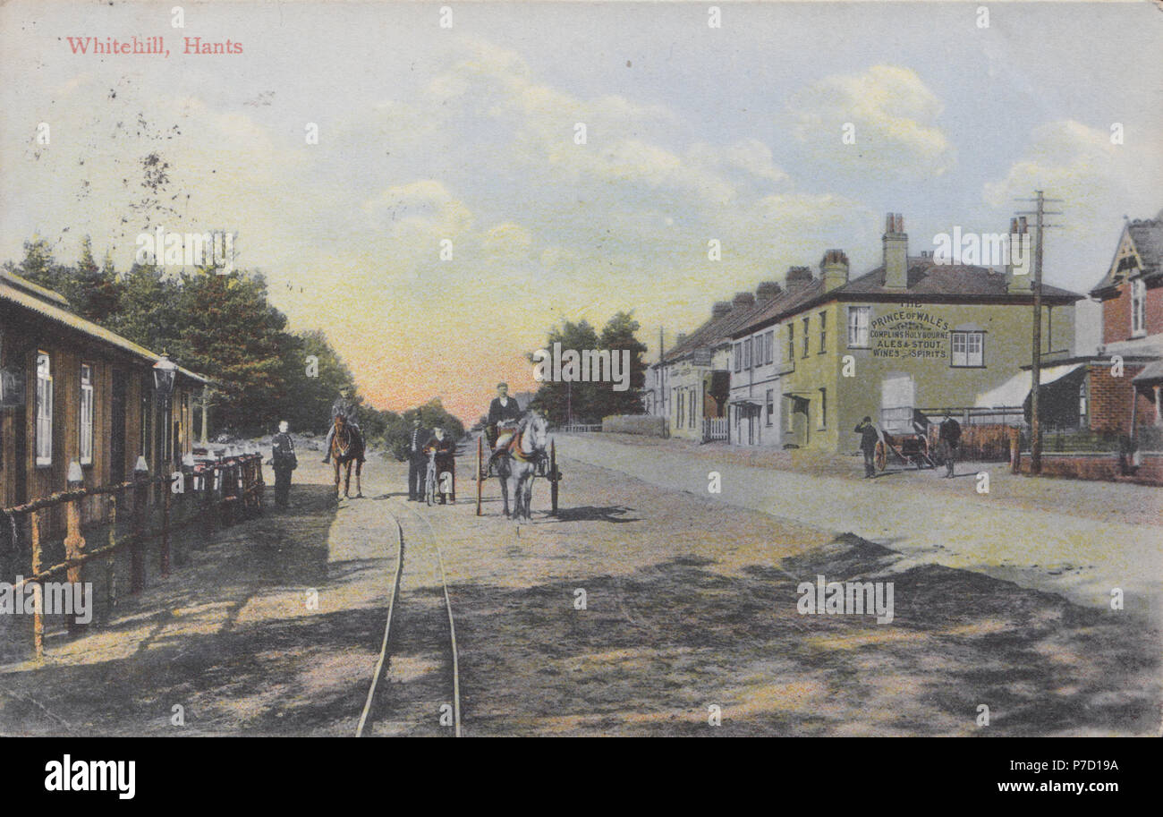 Vintage Postcard of Whitehill, Hampshire, UK. Police Station at The Left of The Picture. Stock Photo