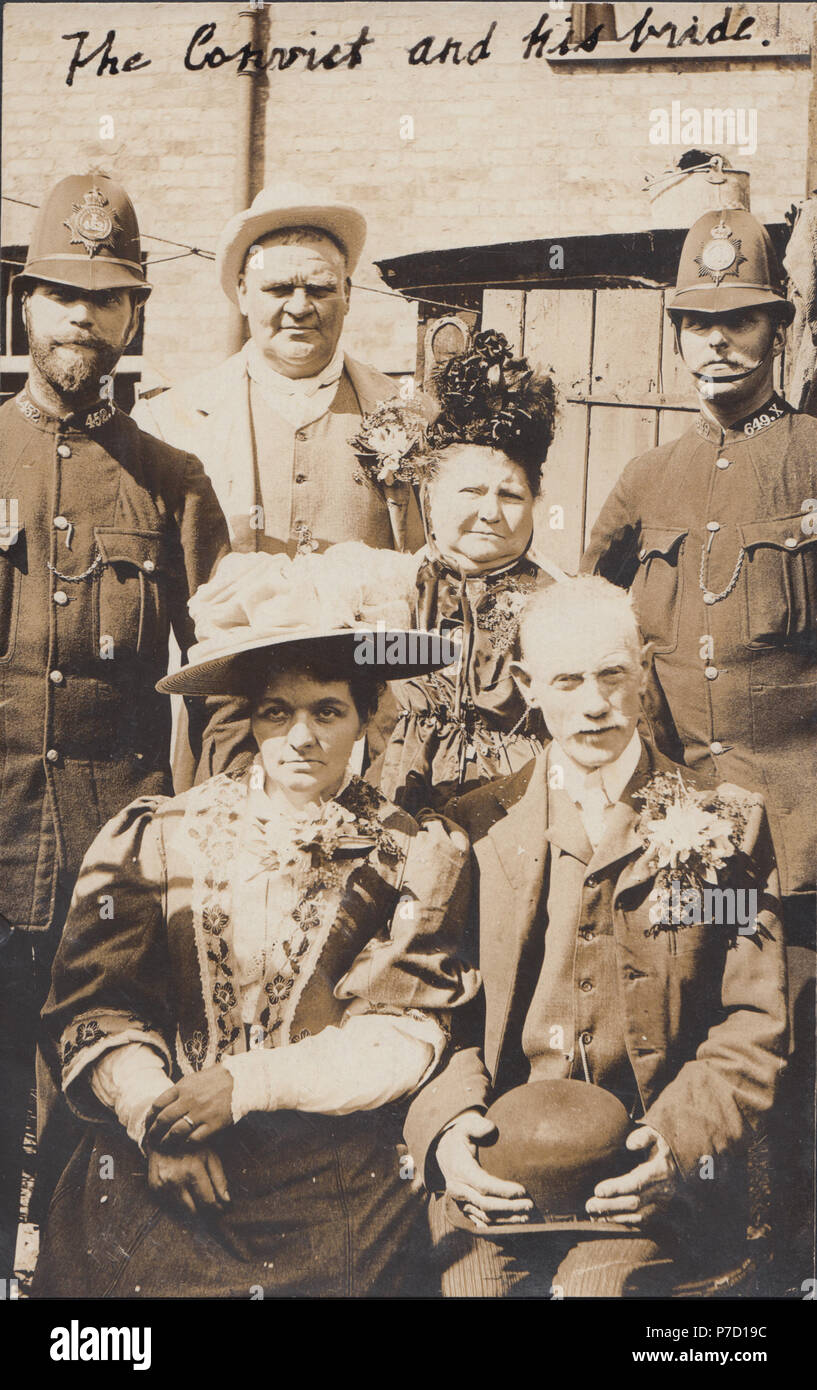 Vintage Photograph of The Convict and His Bride With Policemen In Attendance Stock Photo