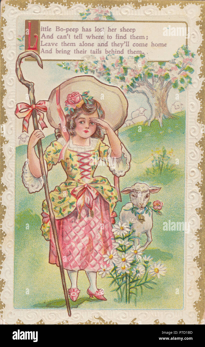 Embossed Postcard of The Nursery Ryme Little Bo-Peep Stock Photo