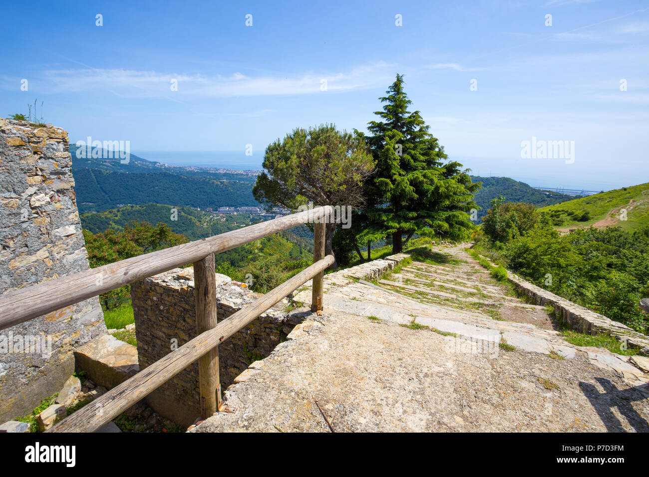 The view from on the heights of the city of Genoa Mura park trail (Parco  delle Mura), Genoa (Genova), Italy Stock Photo - Alamy