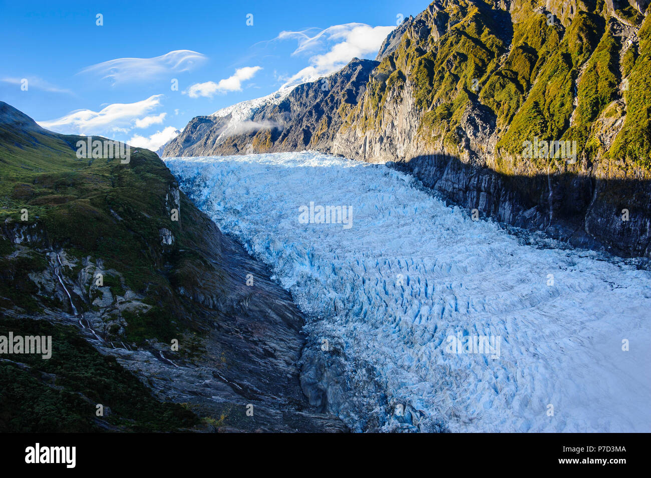 Aerial of Fox Glacier, South Island, New Zealand Stock Photo
