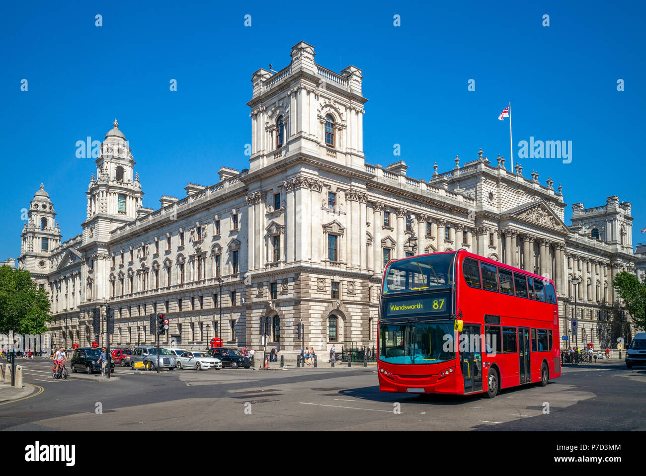 street view of london with double decker bus Stock Photo