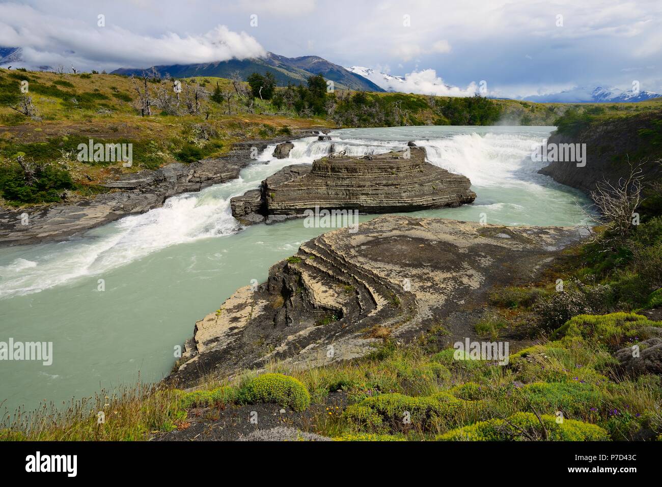 Rapids on Rio Paine, Torres del Paine National Park, Última Esperanza Province, Chile Stock Photo