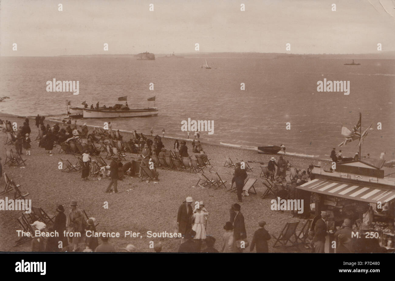 Vintage 1932 Photograph of The Beach From Clarence Pier, Southsea, Portsmouth, Hampshire, England, UK Stock Photo