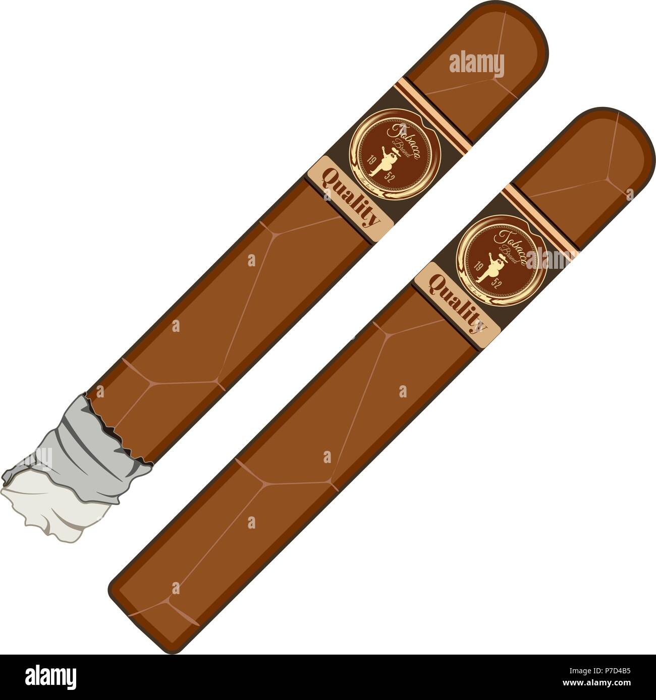 Vector illustration of cuban cigars with labels isolated on white background. Flat style design. Stock Vector