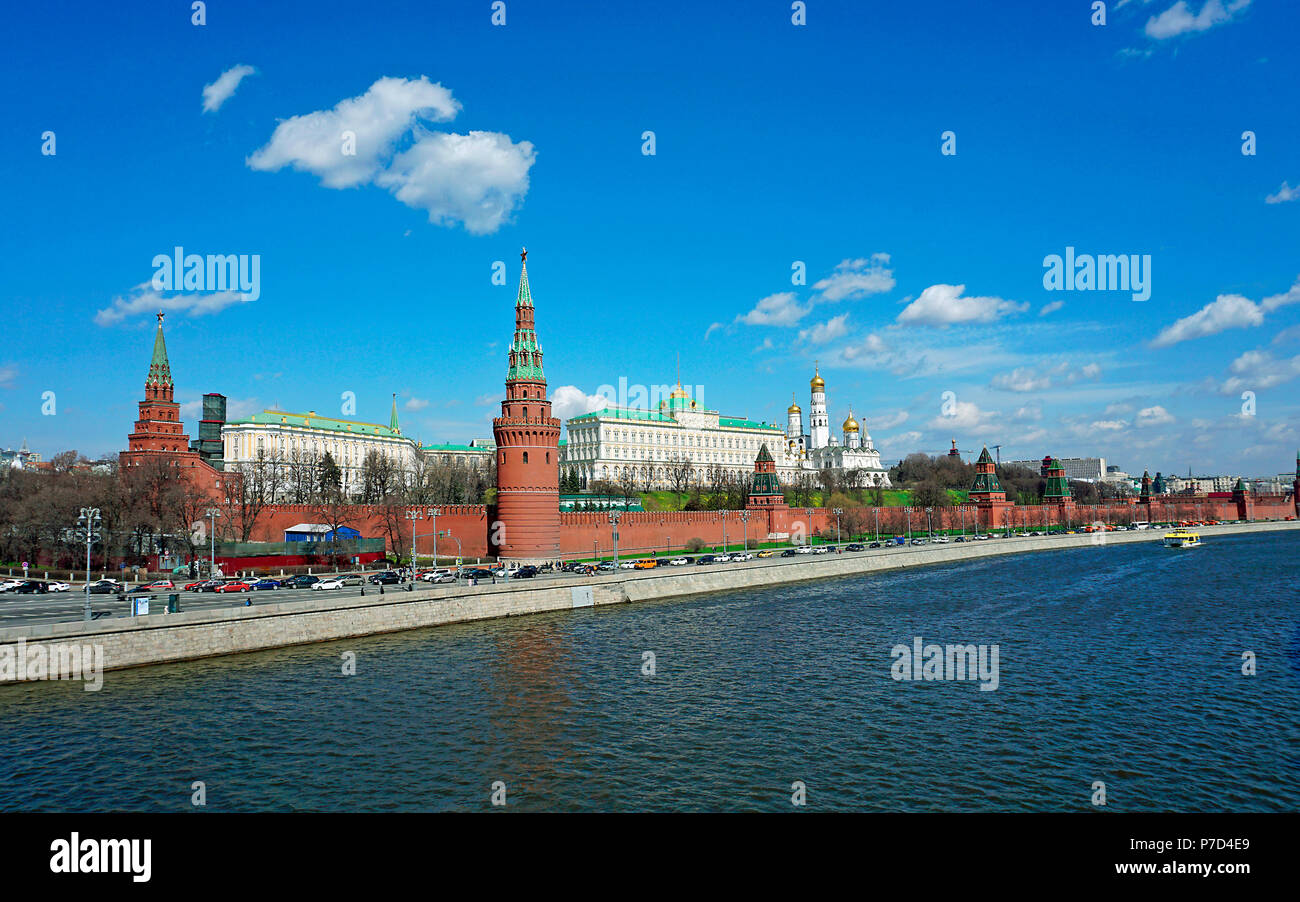 Moscow Kremlin on the bank of Moskva River with palace and cathedrals, Moscow, Russia Stock Photo