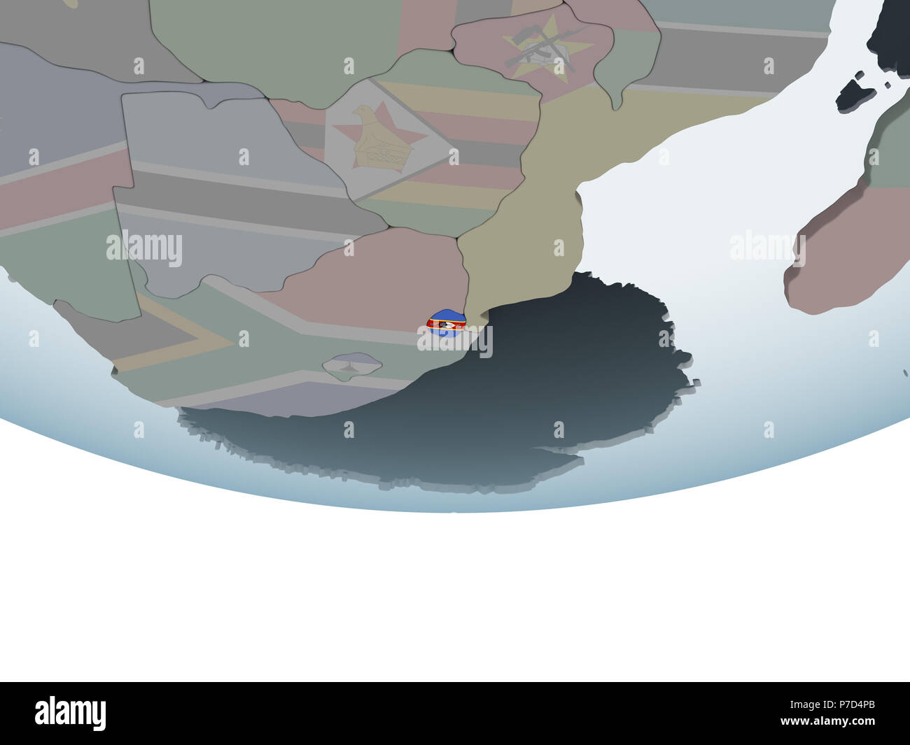Swaziland on political globe with embedded flag. 3D illustration Stock ...