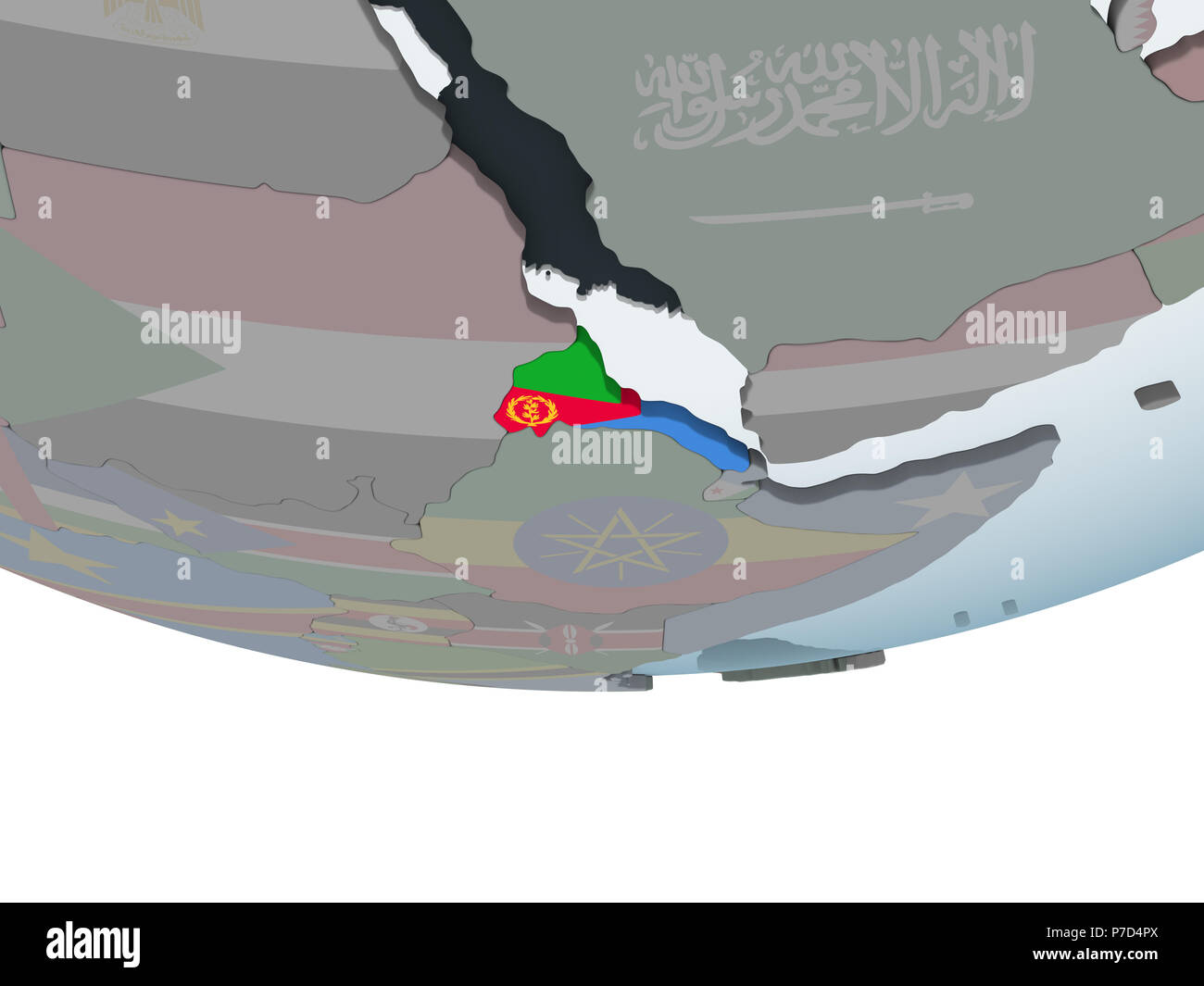 Eritrea on political globe with embedded flag. 3D illustration Stock ...