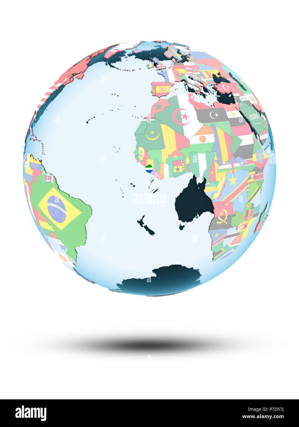 Sierra Leone on political globe with shadow isolated on white ...