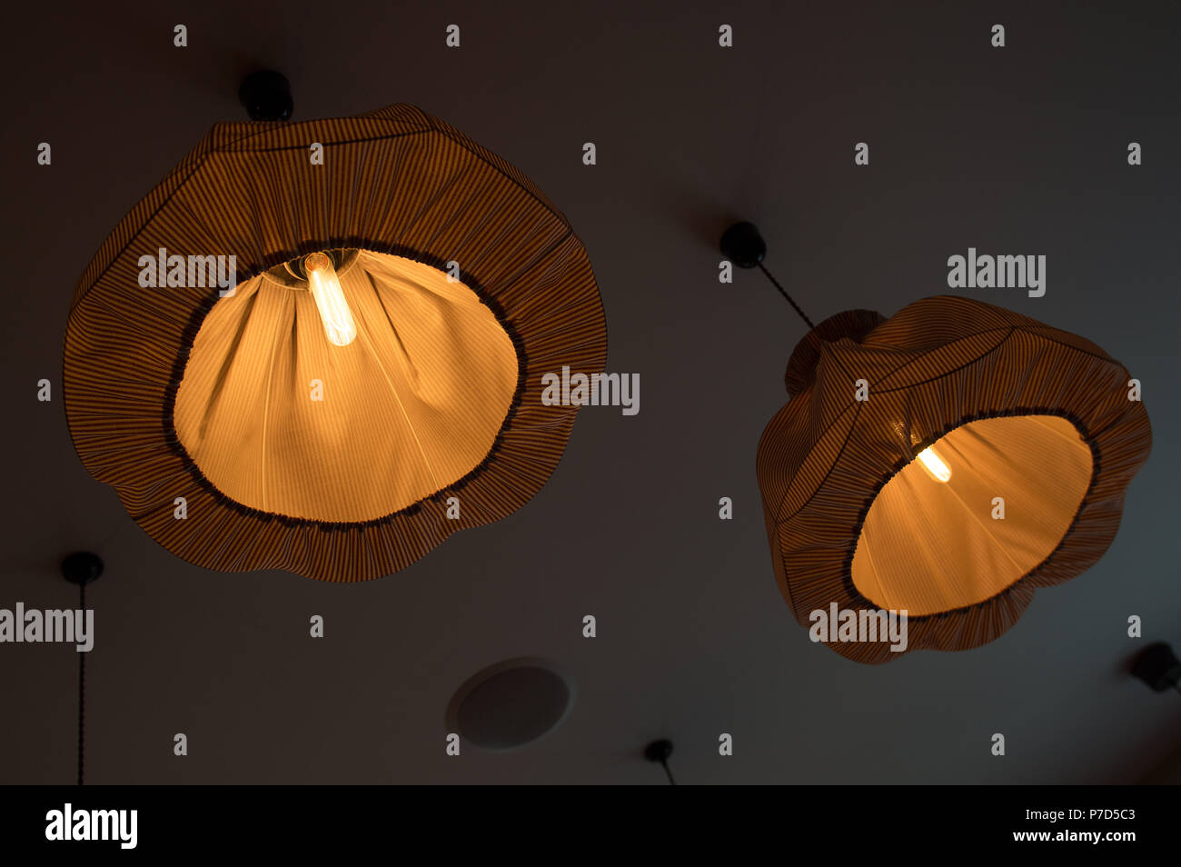 Round shape vintage ceiling lamps with warm light and textile shades
