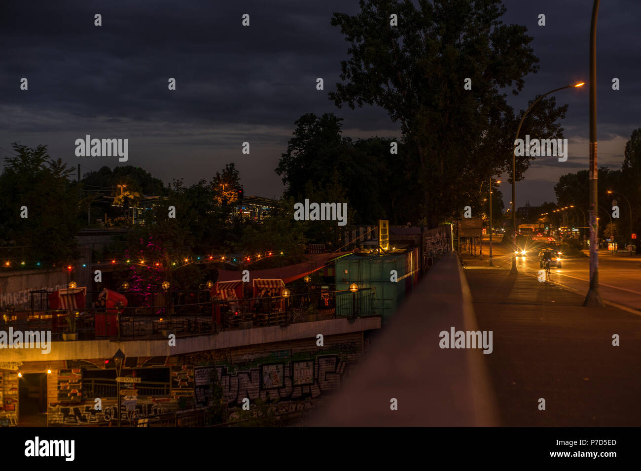 A look at Else Open Air, a club and biergarten in Treptow, at night, Berlin 2016. Stock Photo