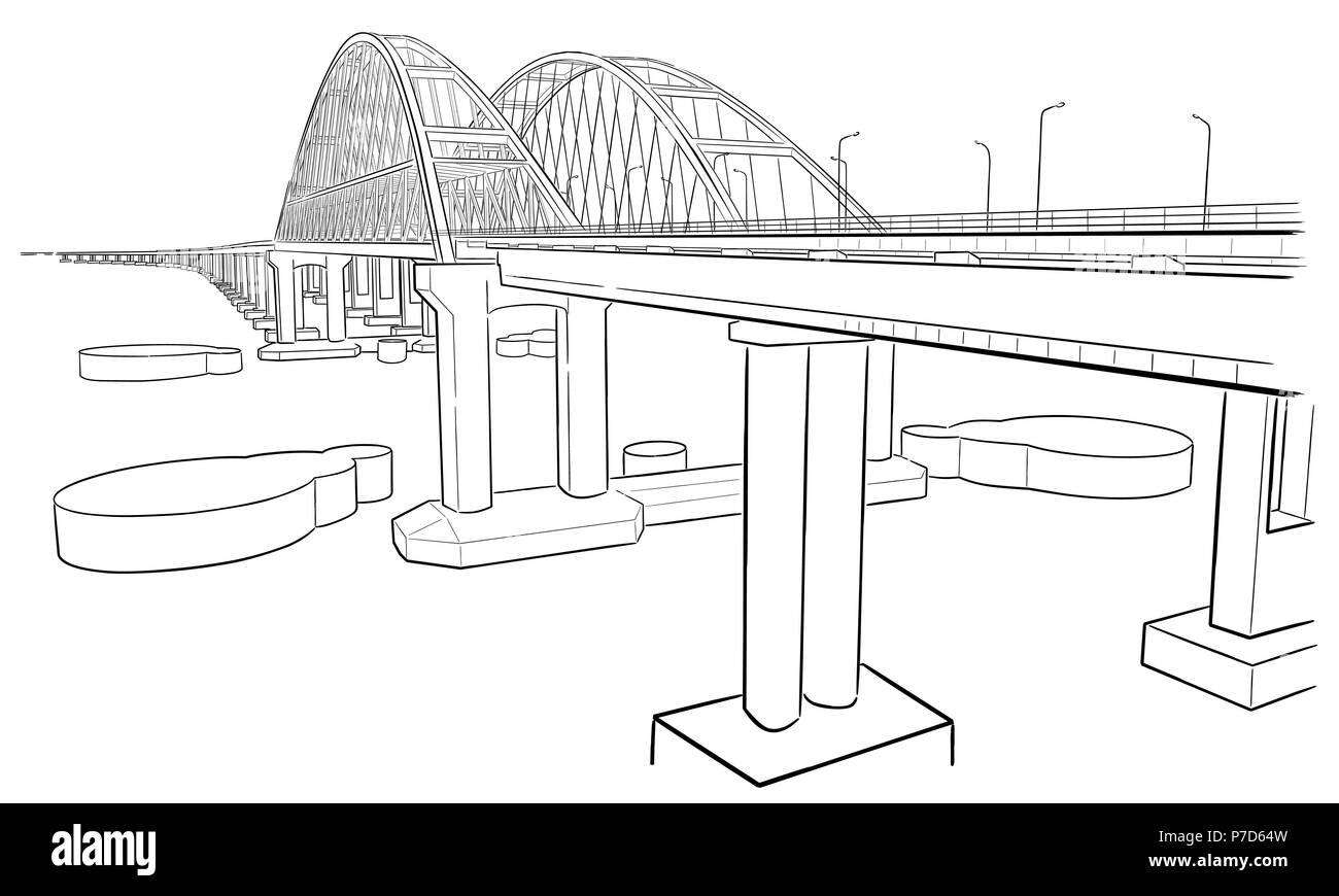 Hand drawn sketch of Crimean bridge Stock Vector