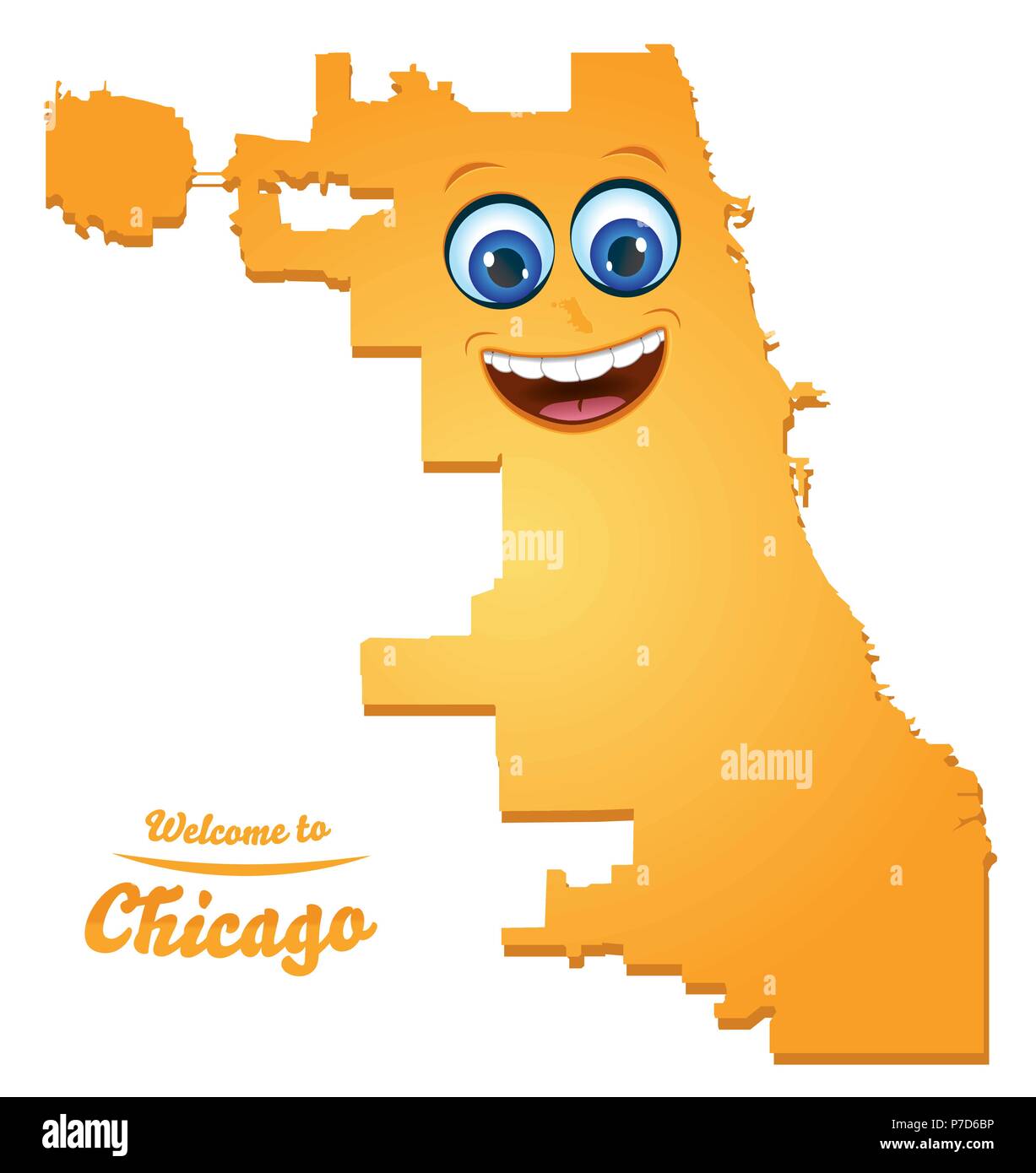 Chicago Illinois city map with smiling face illustration Stock Vector