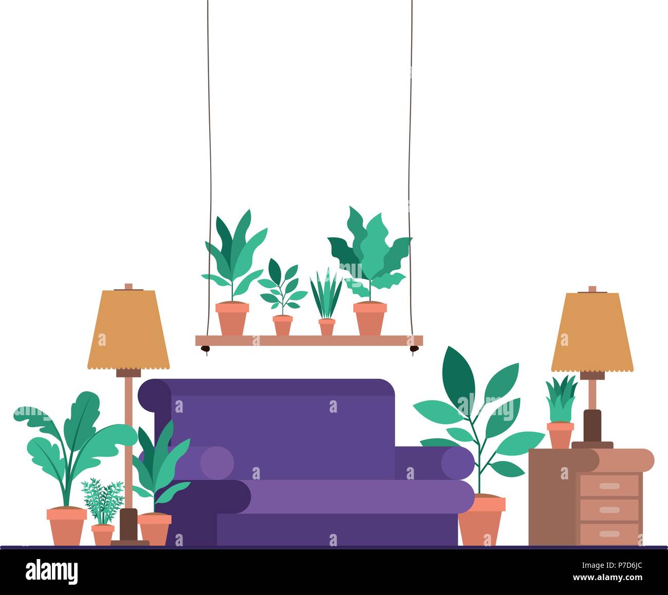 living room with houseplants scene Stock Vector Image & Art - Alamy