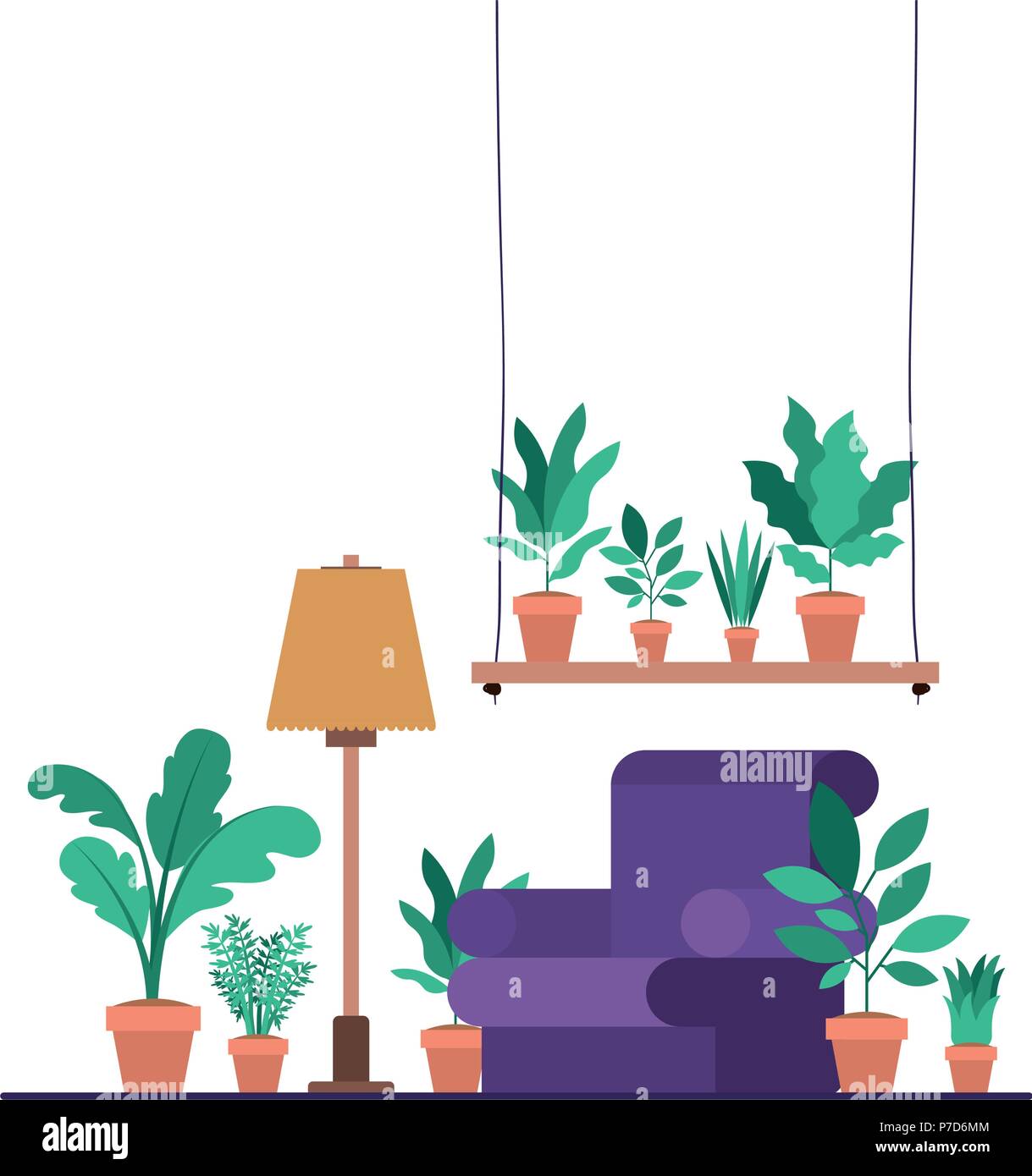 living room with houseplants scene Stock Vector Image & Art - Alamy