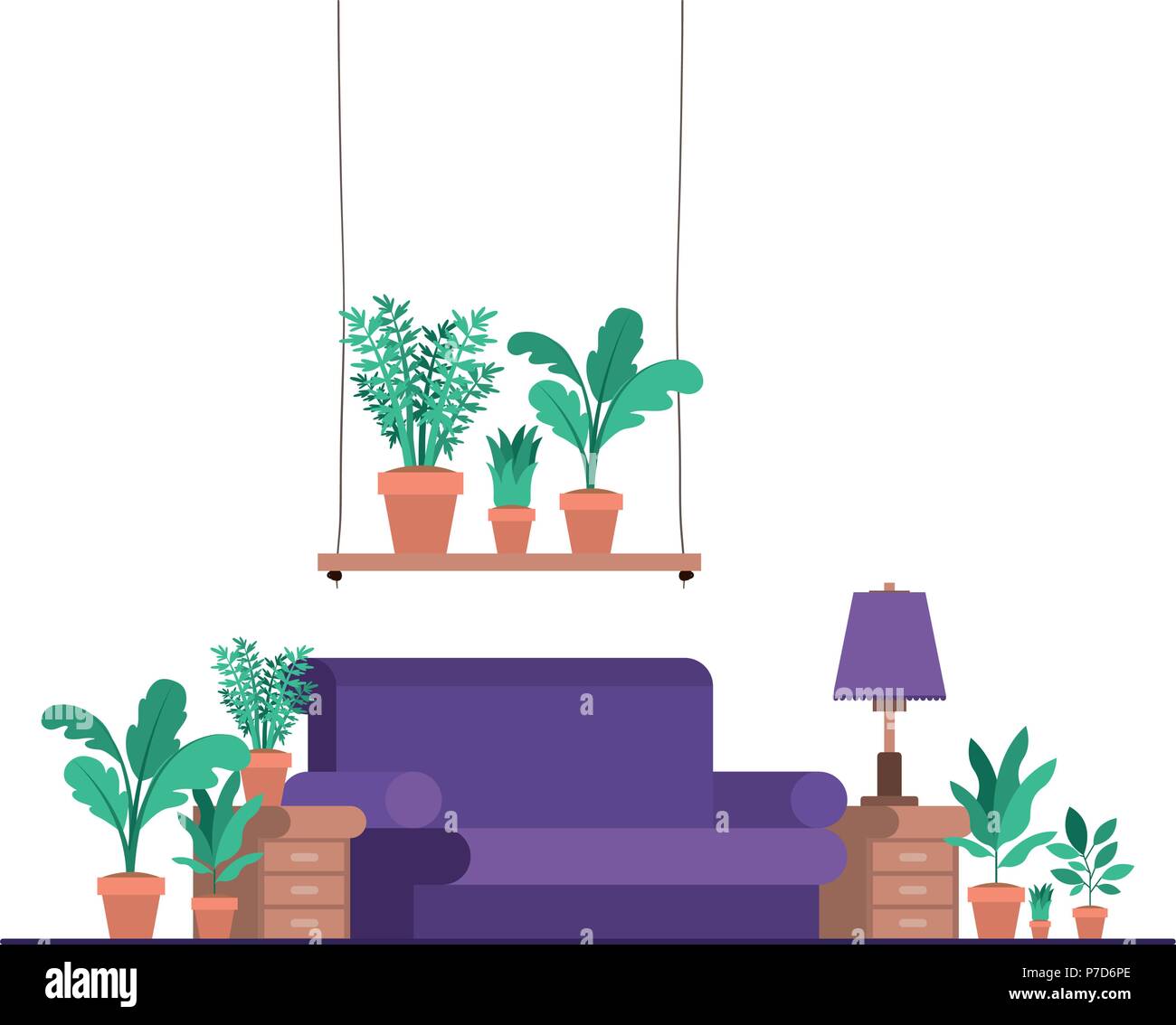 living room with houseplants scene Stock Vector Image & Art - Alamy