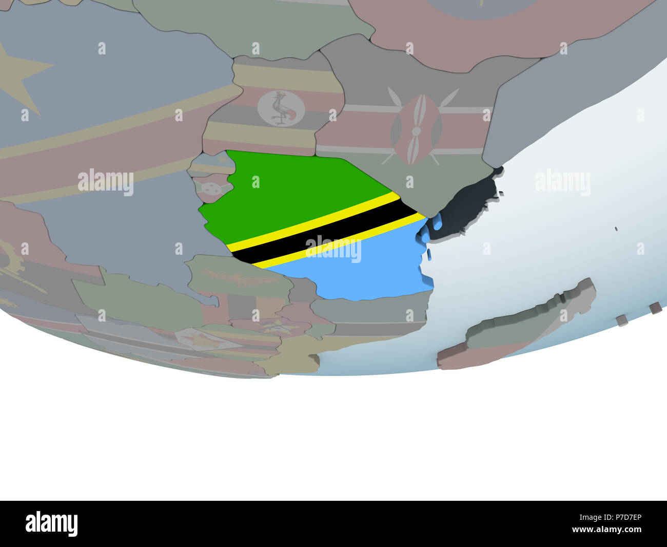 Tanzania on political globe with embedded flag. 3D illustration Stock ...