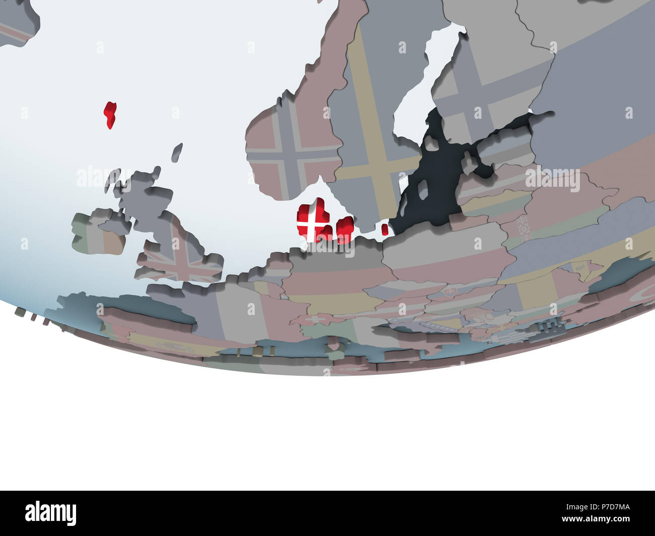 Denmark on political globe with embedded flag. 3D illustration Stock ...