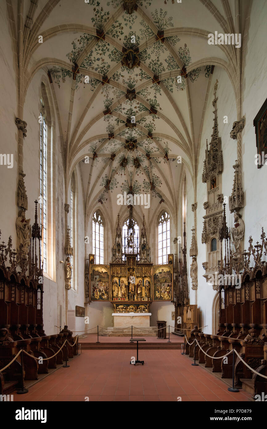 Choir room with choir stalls and high altar, shrine and predella, monastery, monastery church in Blaubeuren, Swabian Alb Stock Photo