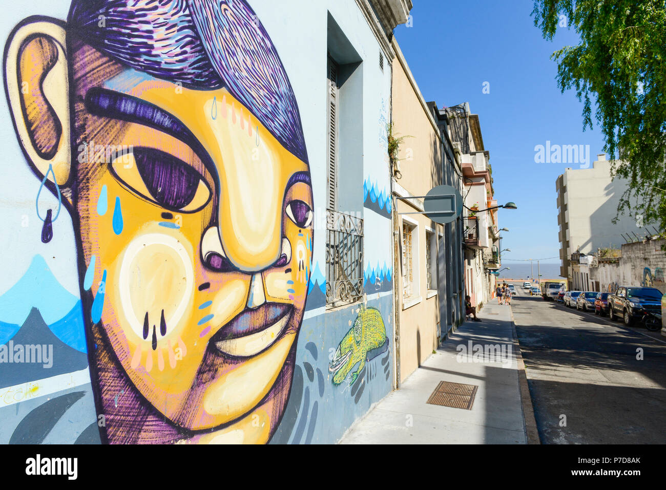 Graffiti, mural on the wall of a colonial house, Montevideo, Uruguay Stock Photo