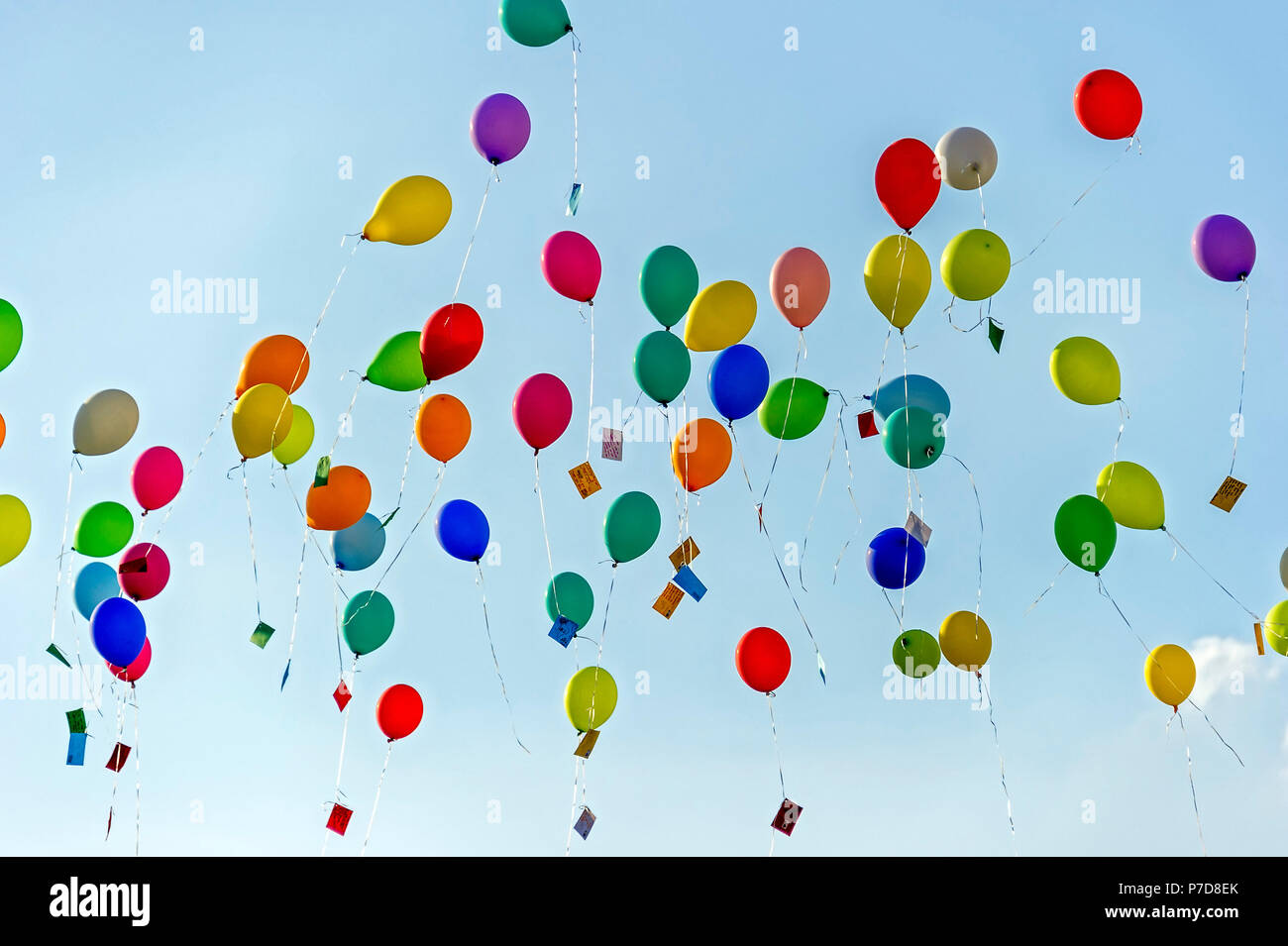 Colorful balloons rise to the sky, Bad Homburg vor der Höhe, Hesse, Germany Stock Photo