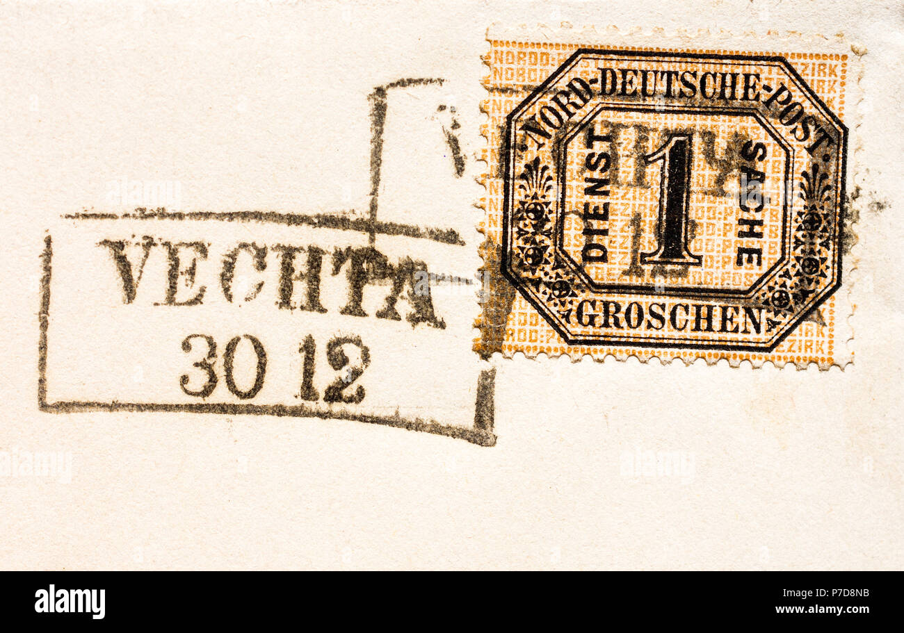 1860s North German Confederation postage stamps on letters. Stock Photo