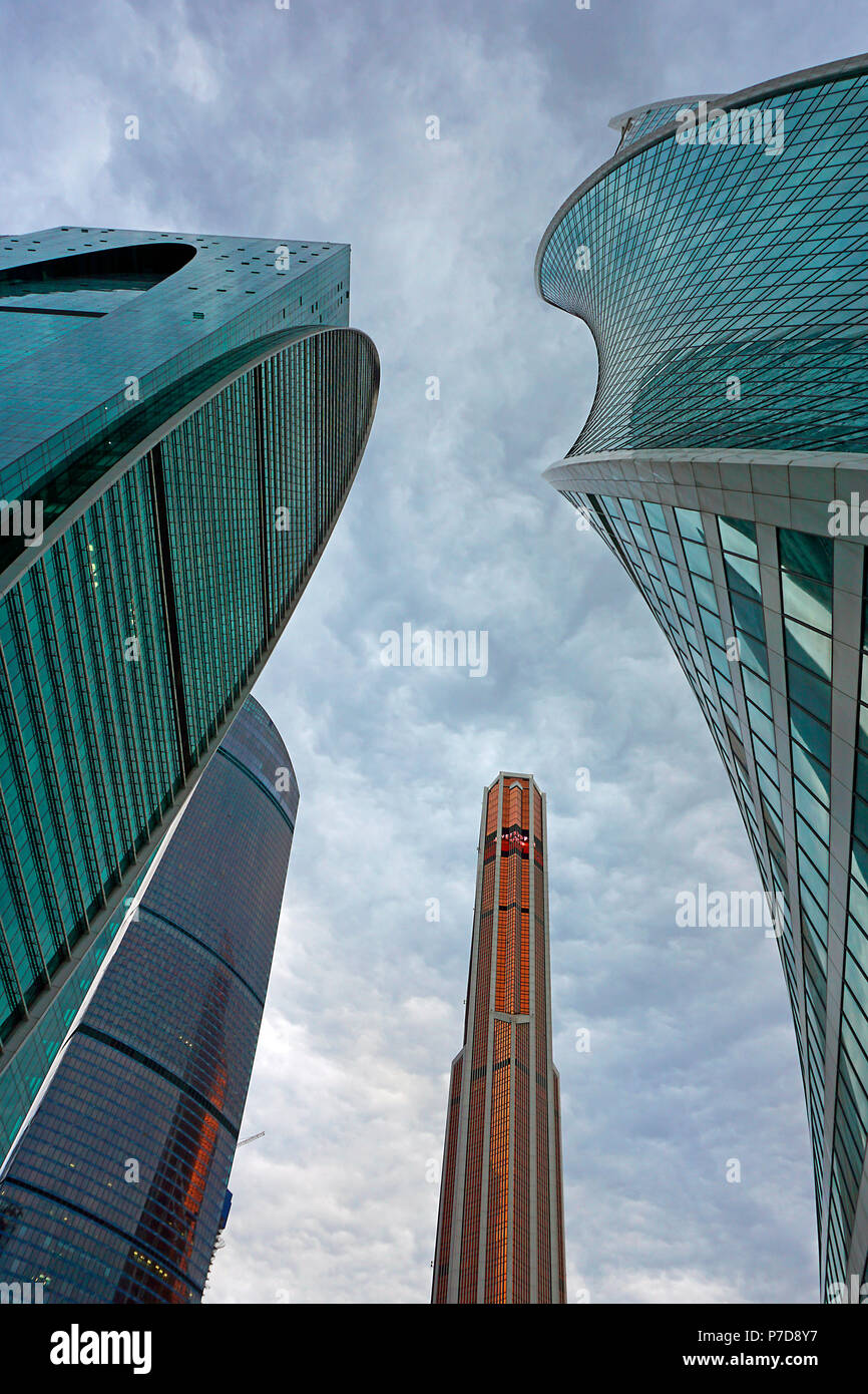 Imperia Tower, Mercury City Tower and Evolution Tower, Moscow-City, Moscow, Russia Stock Photo