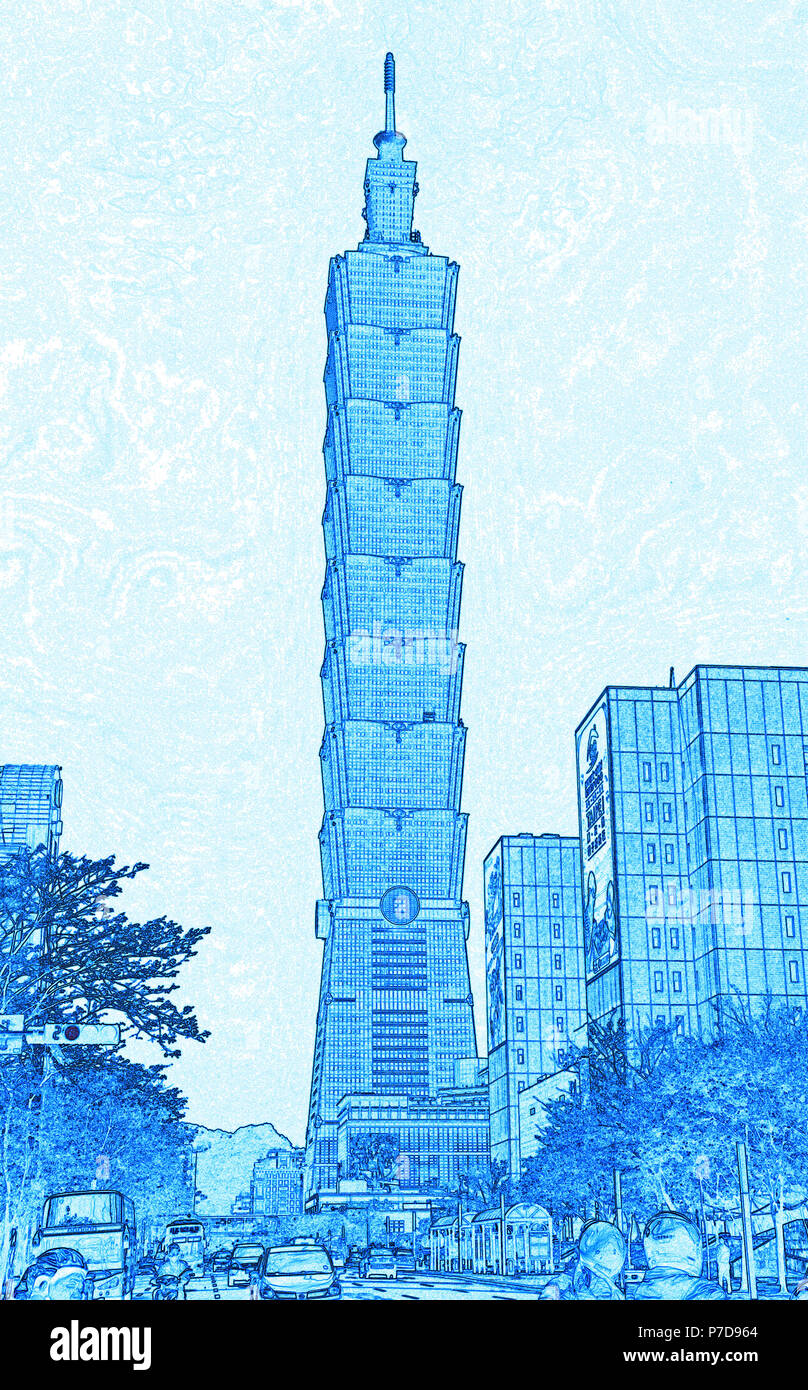 illustration of 101 Tower, Taipei, Taiwan Stock Photo