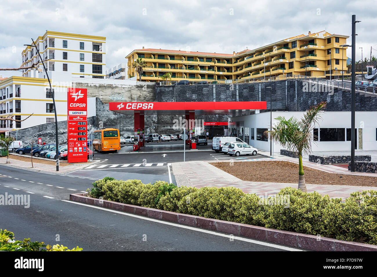 Spain, Tenerife - May 08, 2018: Car refueling station CEPSA. CEPSA is a Spanish petrochemical corporation. Stock Photo