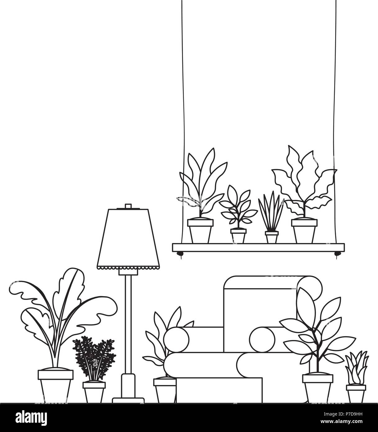 living room with houseplants scene Stock Vector Image & Art - Alamy