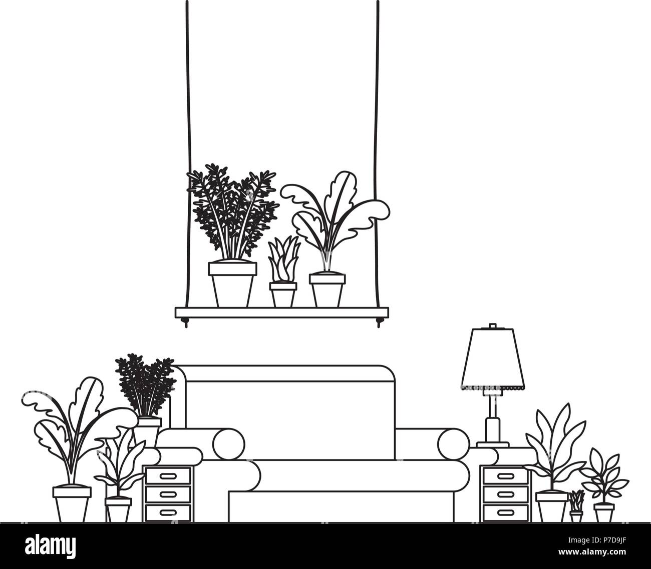 living room with houseplants scene Stock Vector Image & Art - Alamy