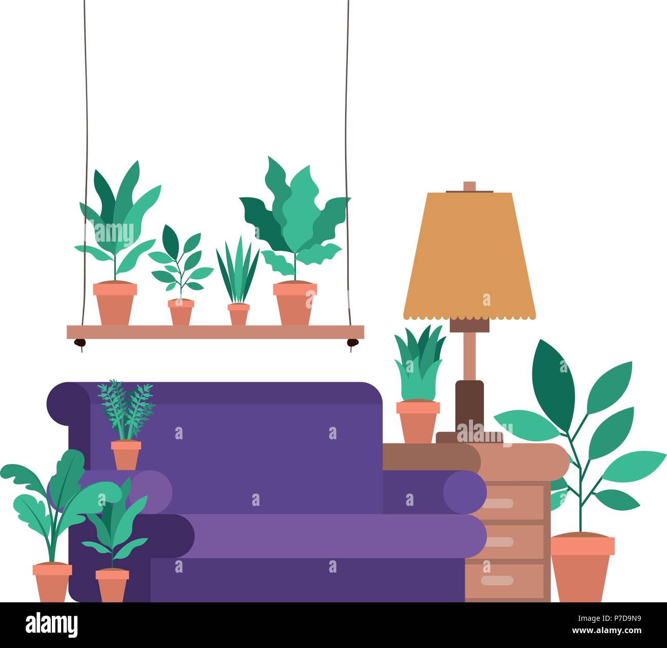 living room with houseplants scene Stock Vector Image & Art - Alamy