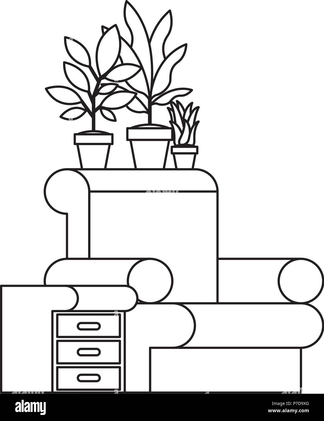 living room with houseplants scene Stock Vector Image & Art - Alamy