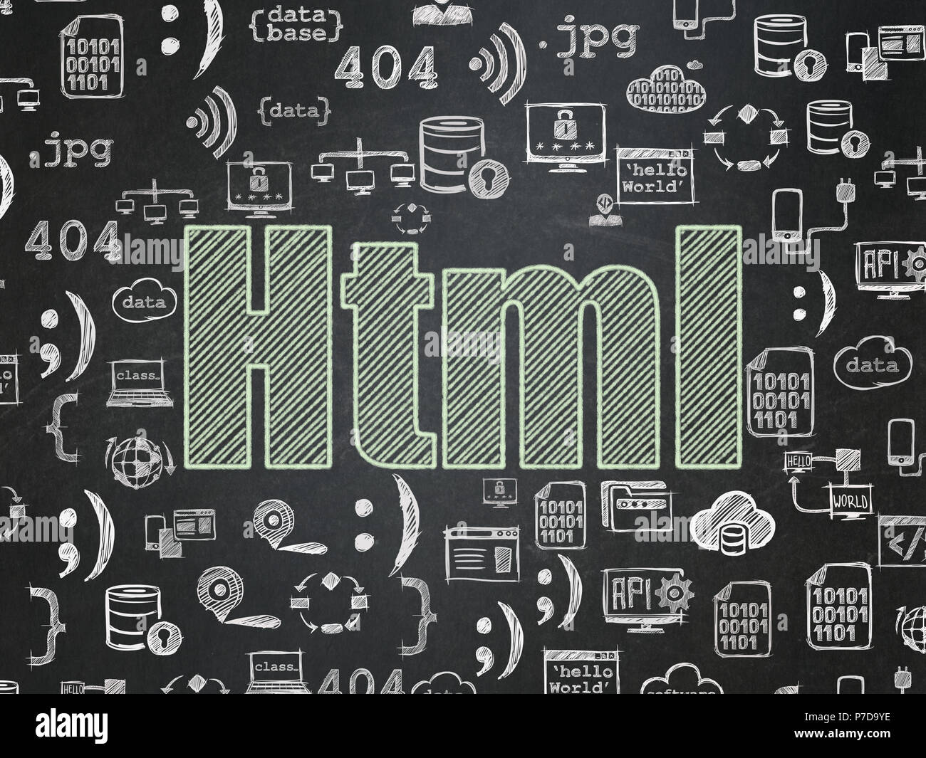 Programming concept: Html on School board background Stock Photo - Alamy