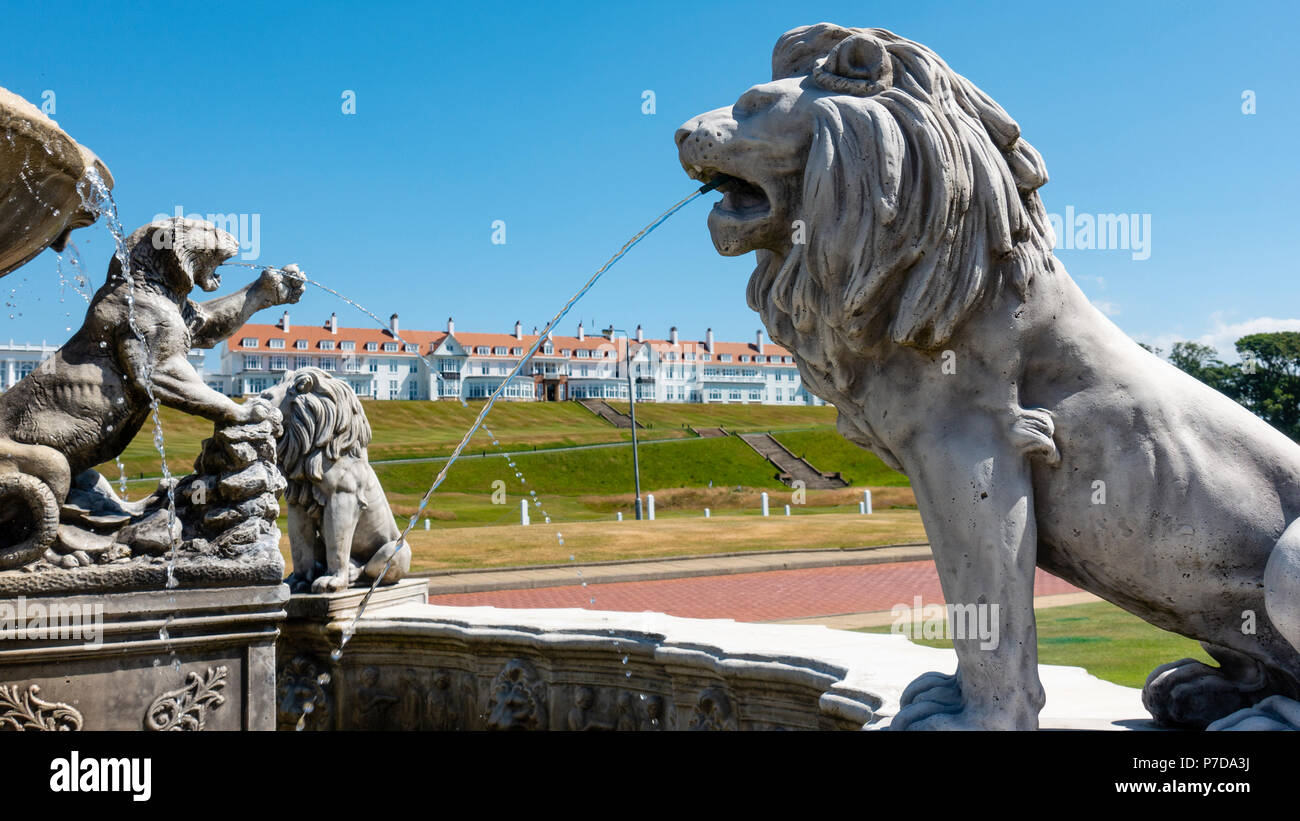 Fountain outside clubhouse at Trump Turnberry Golf Course in Ayrshire, Scotland , UK Stock Photo