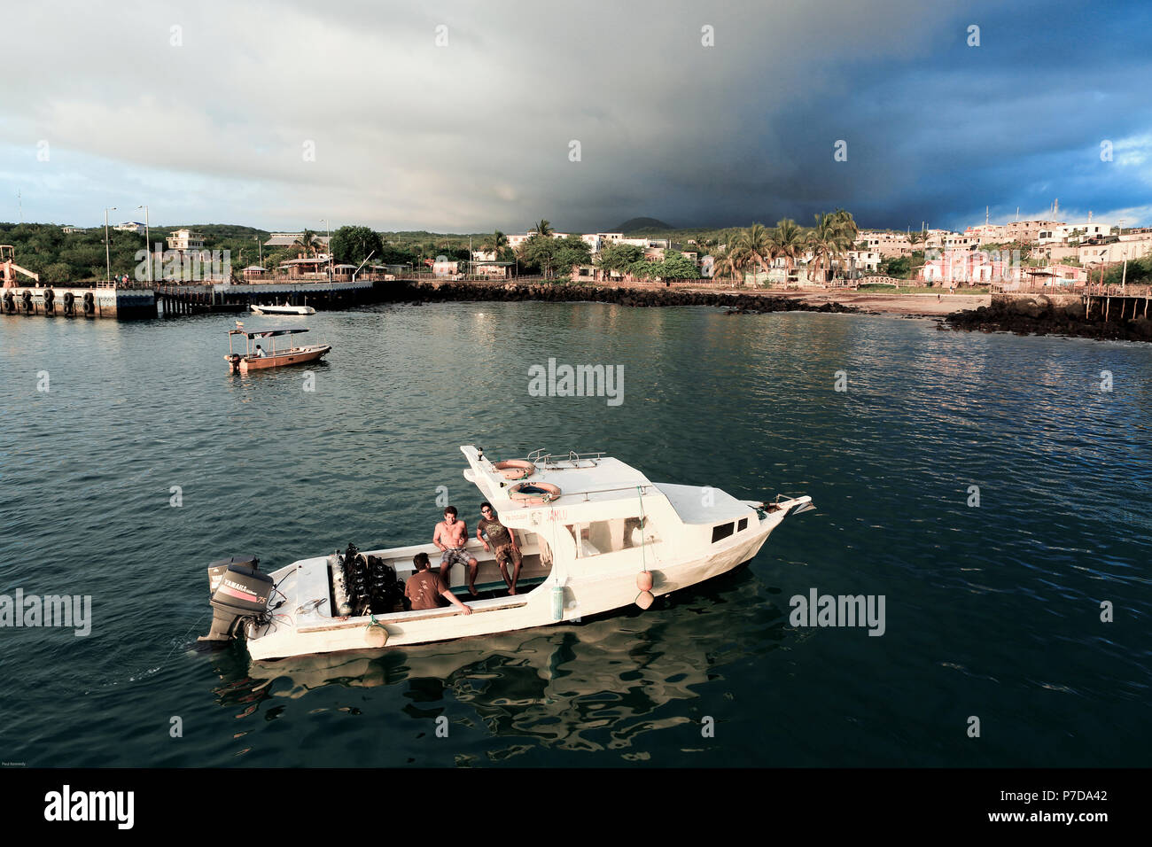 Boats in Puerto Baquerizo Moreno on San Cristobal island, Galapagos Stock Photo