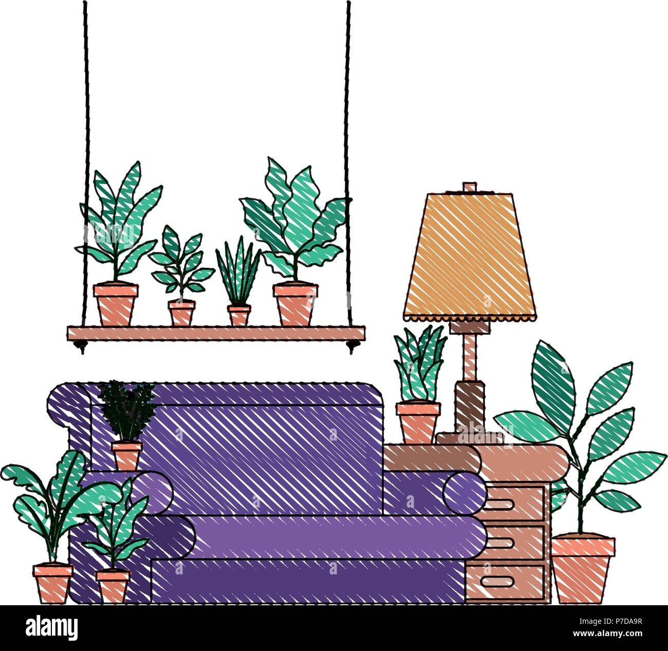 living room with houseplants scene Stock Vector Image & Art - Alamy