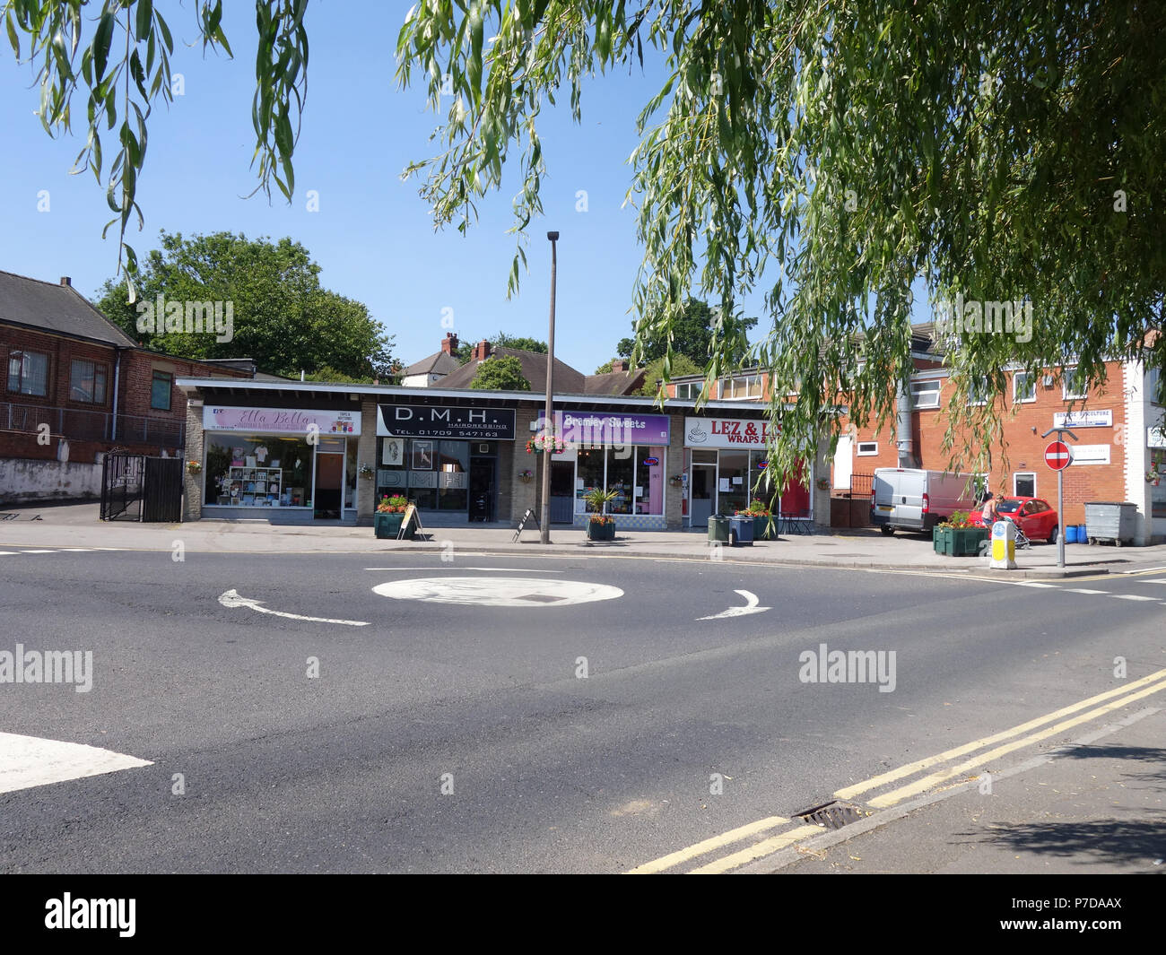 A row of small shops in The tiny village of Bramley, near Rotherham