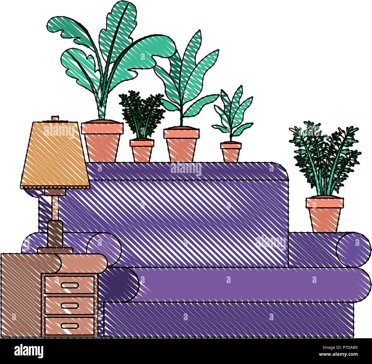 living room with houseplants scene Stock Vector Image & Art - Alamy