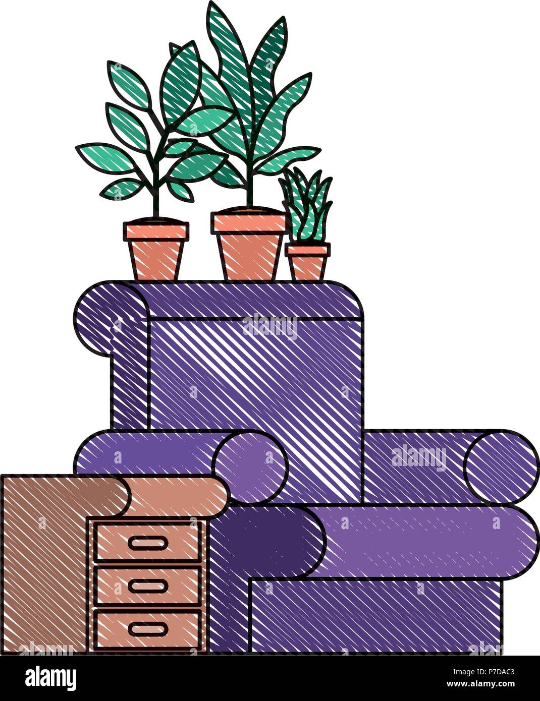 living room with houseplants scene Stock Vector Image & Art - Alamy