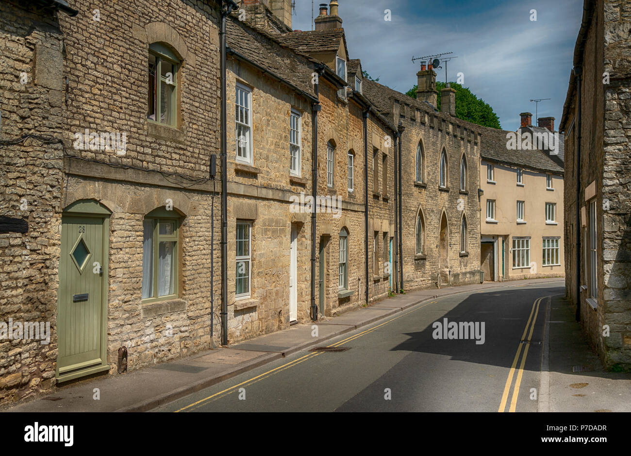 Narrow streets of the Cotswold village of Minchinhampton, Gloucestershire, UK Stock Photo