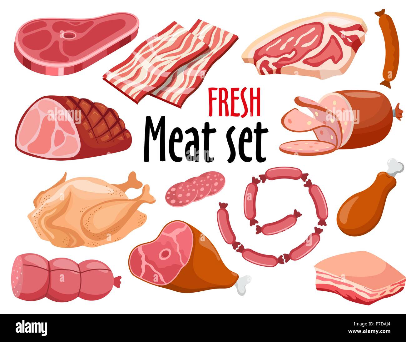 Meat set vector. Fresh meat icons set. Stock Vector