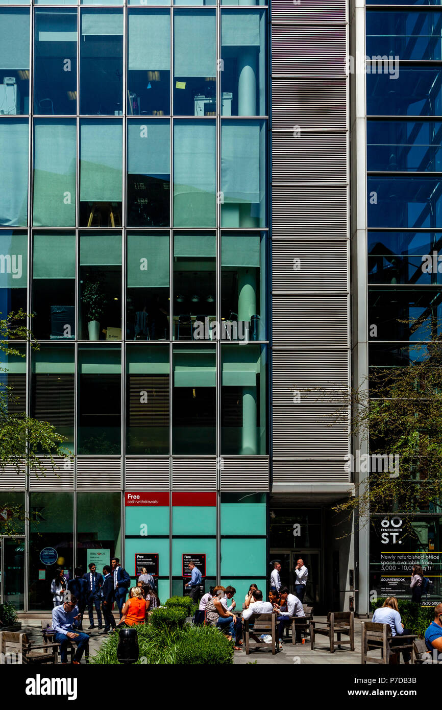 City Of London Workers Sitting Eating Lunch Outside Fenchurch Street