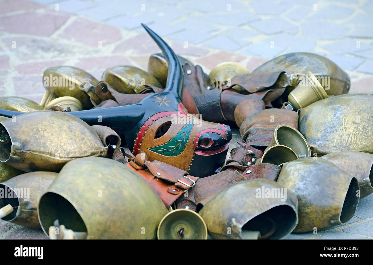 Cowbells and musk, Sardinian carnival, Ottana village, Sardinia, Italy Stock Photo