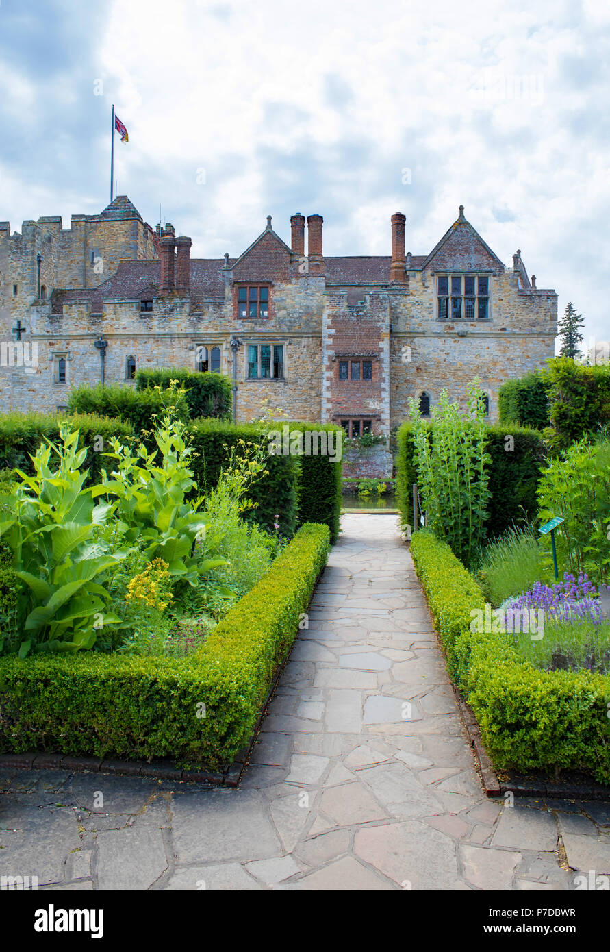 Hever Castle with Tudor herb garden in the foreground Stock Photo