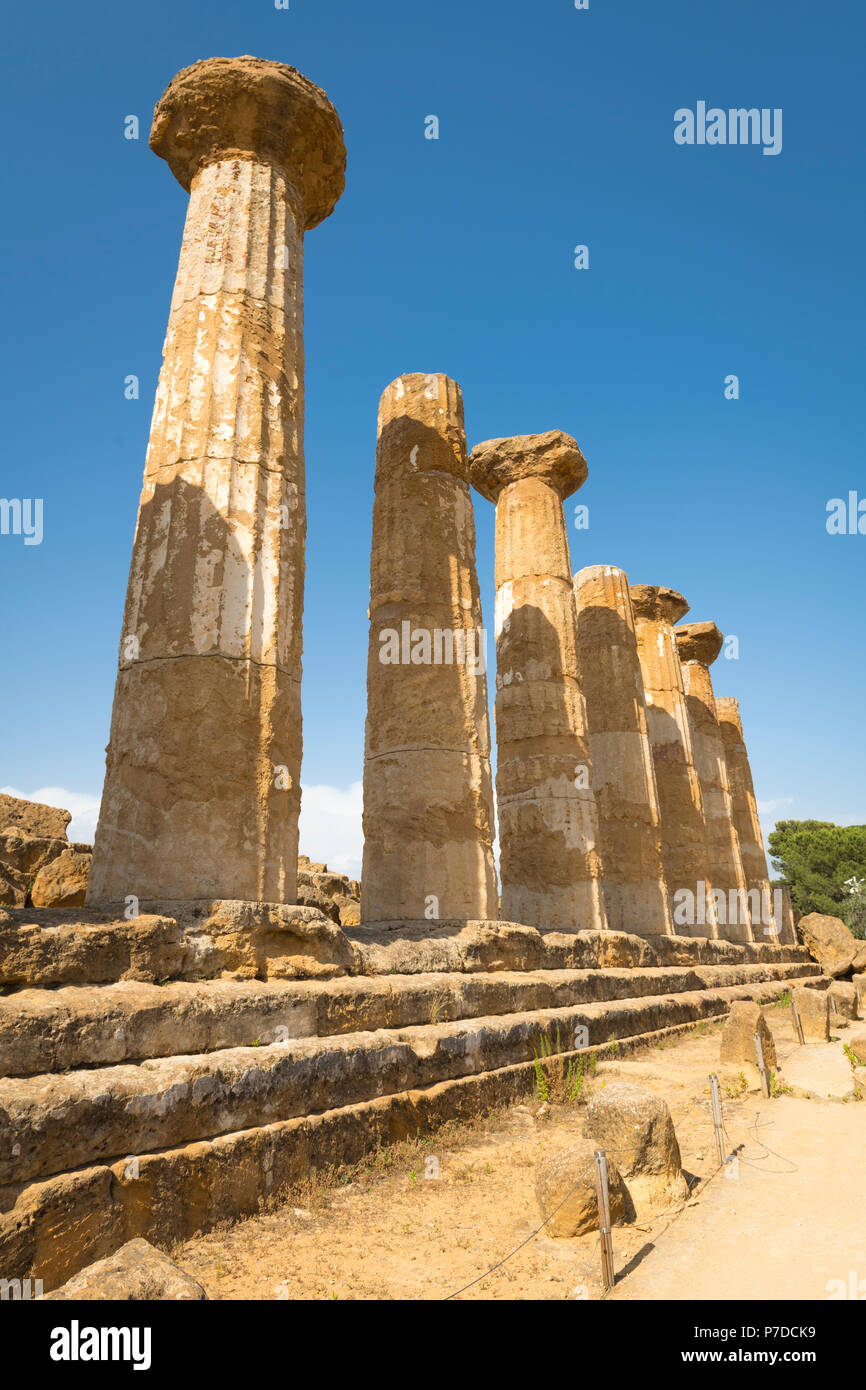 Italy Sicily Agrigento Valle dei Templi Valley of the Temples start 510 BC by colonists from Gela Tempio di Ercole The Temples of Herakles Hercules Stock Photo