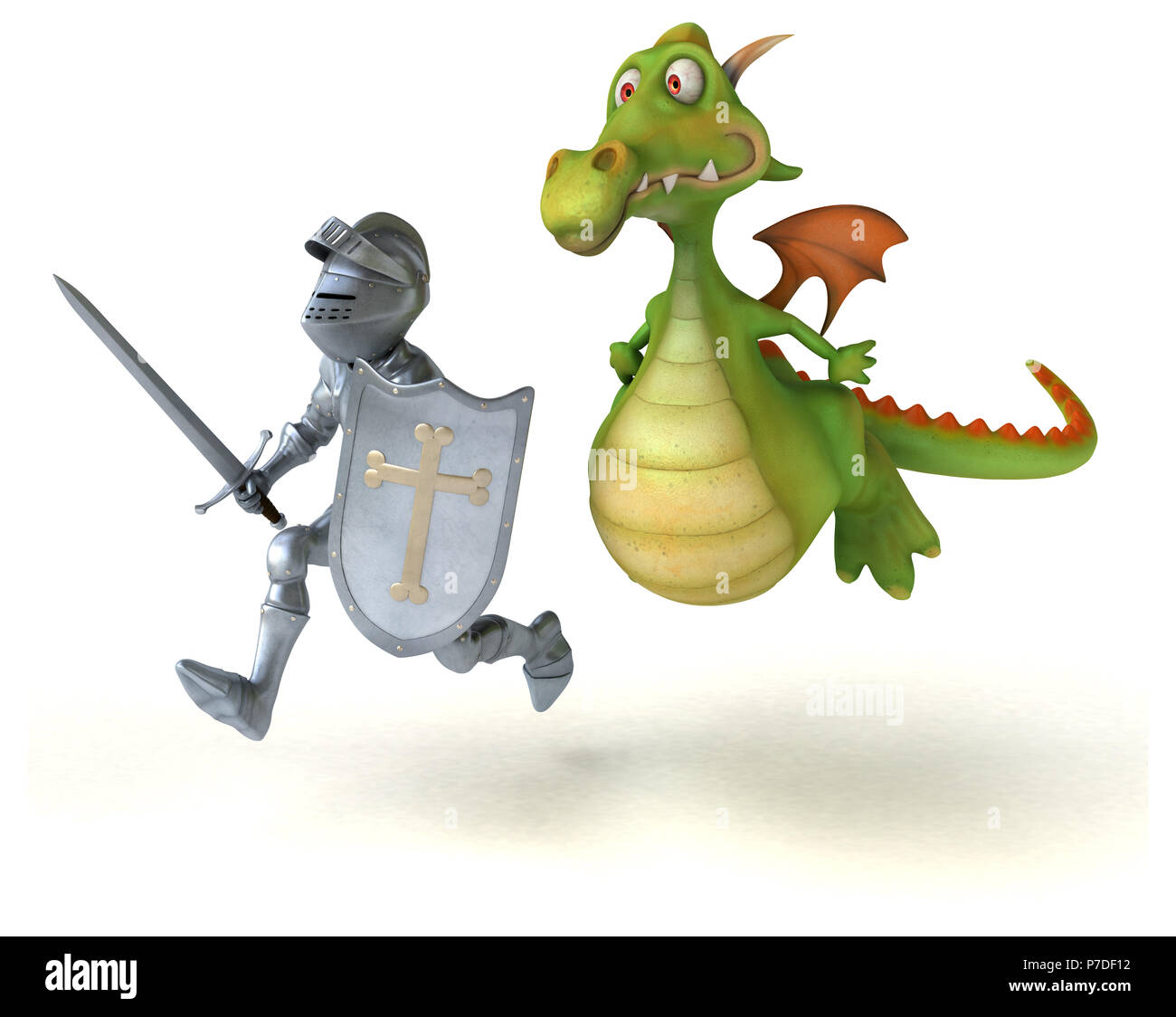 Knight and dragon - 3D Illustration Stock Photo - Alamy