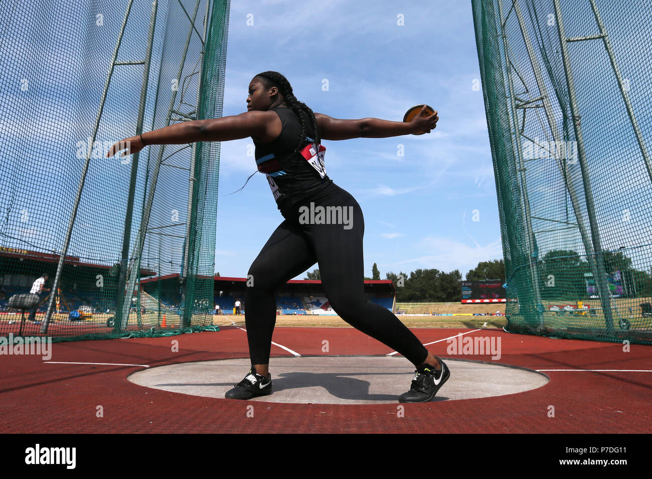 Great Britain's Divine Oladipo competes in the Dicsus Throw during day two of the Muller British Athletics Championships at Alexander Stadium, Birmingham. Stock Photo